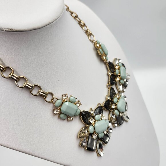 Smokey Grey and Pale Blue Rhinestone Jeweled Necklace - Picture 4 of 10